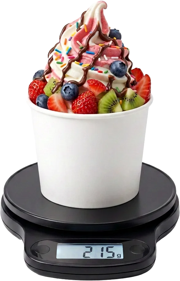 Froyo cup on a weighing scale